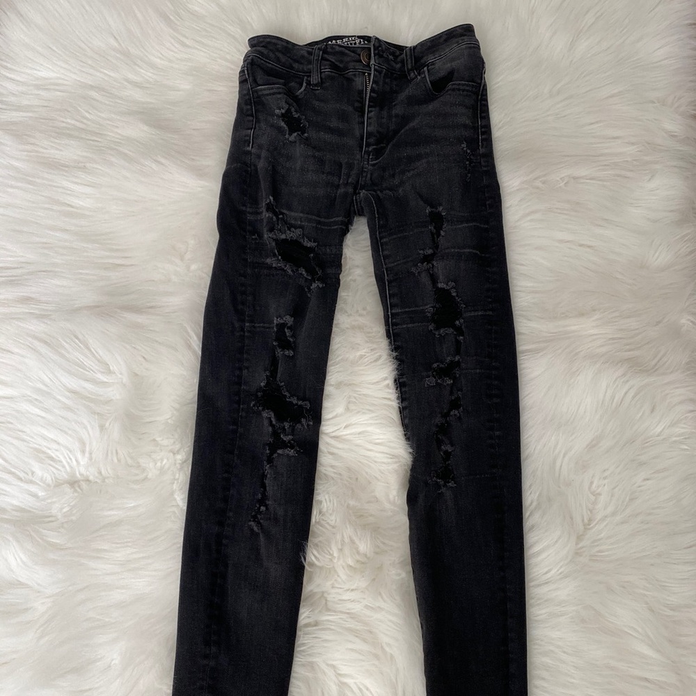 american eagle black denim ripped jeans